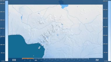 Animasyonlu gösterge - ham renk shader ile Kamerun bölgede yağış aya göre. Sterografik projeksiyon
