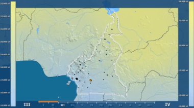 Animasyonlu gösterge parlayan şekli, idari sınırları, ana şehirler, sermaye - Kamerun bölge güneş radyasyonu aya göre. Sterografik projeksiyon