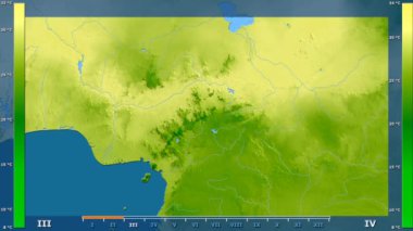 Animasyonlu efsanesi - ham renk shader ile Kamerun alanında ortalama sıcaklık aya göre. Sterografik projeksiyon
