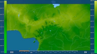 Animasyonlu efsanesi - ham renk shader ile Kamerun alanında minimum sıcaklığı aya göre. Sterografik projeksiyon