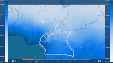 Su buharı basıncı animasyonlu gösterge parlayan şekli, idari sınırları, ana şehirler, sermaye - Kamerun bölge aya göre. Sterografik projeksiyon
