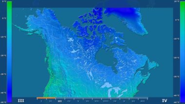 Animasyonlu efsanesi - ham renk shader ile Kanada alanında minimum sıcaklığı aya göre. Sterografik projeksiyon