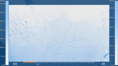 Animasyonlu gösterge - ham renk shader ile Orta Afrika Cumhuriyeti bölgede yağış aya göre. Sterografik projeksiyon