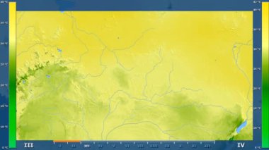Orta Afrika Cumhuriyeti alanda animasyonlu gösterge - ham renk shader ile maksimum sıcaklık aya göre. Sterografik projeksiyon
