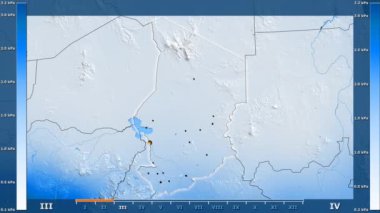 Chad alanda animasyonlu gösterge - parlayan şekli, idari sınırları, ana şehirler, sermaye ile su buharı basıncı aya göre. Sterografik projeksiyon