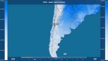 Şili alan animasyonlu efsanesi - İngilizce etiketleri ile aya göre su buharı basıncı: ülke ve sermaye adları, açıklama göster. Sterografik projeksiyon