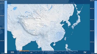 Animasyonlu gösterge - ham renk shader ile Çin bölgede yağış aya göre. Sterografik projeksiyon