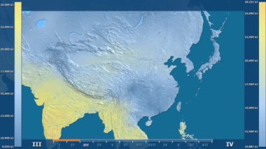Animasyonlu efsanesi - ham renk shader ile Çin alanında güneş radyasyonu aya göre. Sterografik projeksiyon