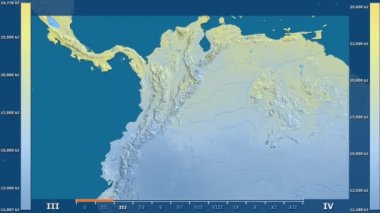 Animasyonlu efsanesi - ham renk shader ile Kolombiya alanında güneş radyasyonu aya göre. Sterografik projeksiyon