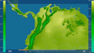 Animasyonlu efsanesi - ham renk shader ile Kolombiya alanında ortalama sıcaklık aya göre. Sterografik projeksiyon