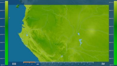 Animasyonlu efsanesi - ham renk shader ile Kongo Brazzaville alanında ortalama sıcaklık aya göre. Sterografik projeksiyon