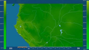 Animasyonlu efsanesi - ham renk shader ile Kongo Brazzaville alanında minimum sıcaklığı aya göre. Sterografik projeksiyon