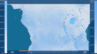 Animasyonlu gösterge - ham renk shader ile Kongo Kinshasa bölgede yağış aya göre. Sterografik projeksiyon