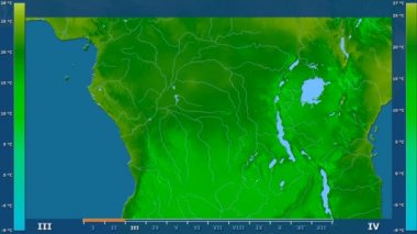 Animasyonlu efsanesi - ham renk shader ile Kongo Kinshasa alanında minimum sıcaklığı aya göre. Sterografik projeksiyon