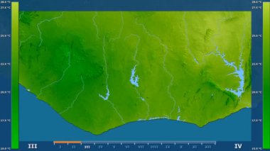 Fildişi Sahili alanda animasyonlu gösterge - ham renk shader ile minimum sıcaklığı aya göre. Sterografik projeksiyon
