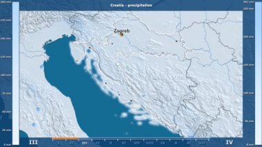 Animasyonlu efsanesi - İngilizce etiketleri ile Hırvatistan alan aya göre Yağış: ülke ve sermaye adları, açıklama göster. Sterografik projeksiyon
