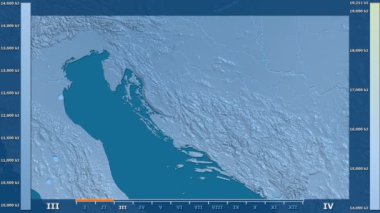 Animasyonlu efsanesi - ham renk shader ile Hırvatistan alanında güneş radyasyonu aya göre. Sterografik projeksiyon