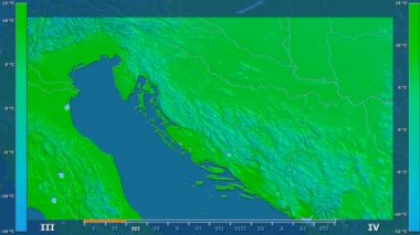 Animasyonlu efsanesi - ham renk shader ile Hırvatistan alanında ortalama sıcaklık aya göre. Sterografik projeksiyon