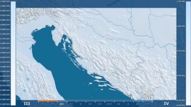 Animasyonlu gösterge - ham renk shader ile Hırvatistan bölgede su buharı basıncı aya göre. Sterografik projeksiyon
