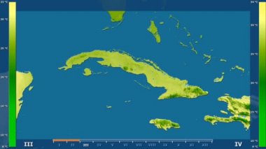 Animasyonlu efsanesi - ham renk shader ile Küba alanında maksimum sıcaklık aya göre. Sterografik projeksiyon