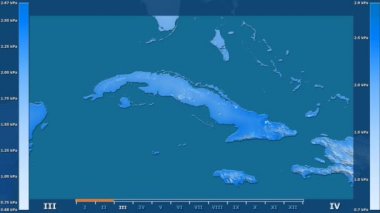 Animasyonlu gösterge - ham renk shader ile Küba bölgede su buharı basıncı aya göre. Sterografik projeksiyon