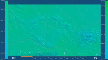Animasyonlu efsanesi - ham renk shader ile Çek Cumhuriyeti alanında minimum sıcaklığı aya göre. Sterografik projeksiyon