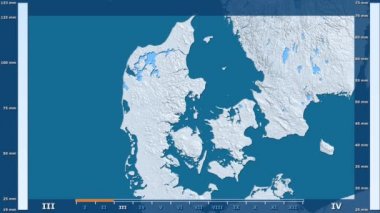 Animasyonlu gösterge - ham renk shader ile Danimarka bölgede yağış aya göre. Sterografik projeksiyon