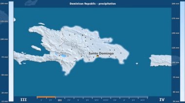 Dominik Cumhuriyeti alan animasyonlu efsanesi - İngilizce etiketleri ile aya göre Yağış: ülke ve sermaye adları, açıklama göster. Sterografik projeksiyon