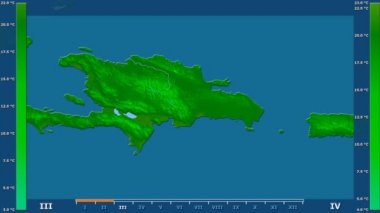 Animasyonlu efsanesi - ham renk shader ile Dominik Cumhuriyeti alanında minimum sıcaklığı aya göre. Sterografik projeksiyon