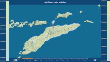 Aya göre güneş radyasyonu animasyonlu efsanesi - İngilizce etiketleri ile Doğu Timor Alan: ülke ve sermaye adları, açıklama göster. Sterografik projeksiyon