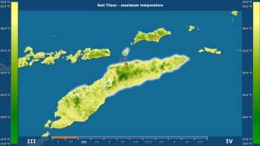 Doğu Timor alan animasyonlu efsanesi - İngilizce etiketleri ile aya göre maksimum sıcaklık: ülke ve sermaye adları, açıklama göster. Sterografik projeksiyon