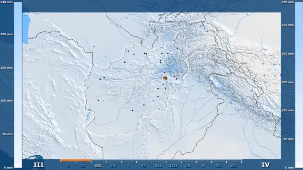 Neerslag Maand Het Gebied Van Afghanistan Met Geanimeerde Legend Gloeiende — Stockvideo