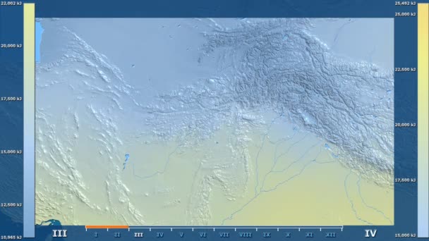 Radiación Solar Por Mes Área Afganistán Con Leyenda Animada Sombreador — Vídeos de Stock