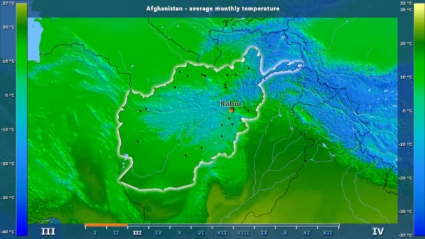 Durchschnittstemperatur Pro Monat Der Afghanischen Region Mit Animierter Legende Englische — Stockvideo