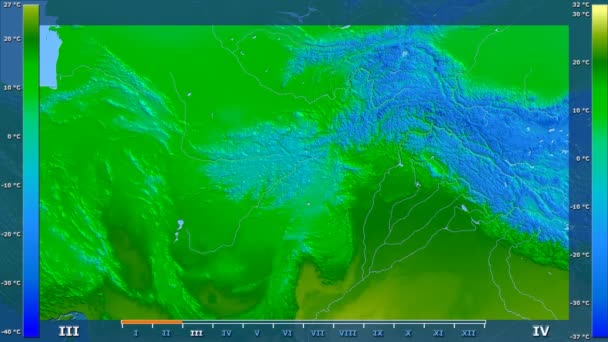 Medeltemperatur Månad Området Afghanistan Med Animerade Legend Raw Färg Shader — Stockvideo