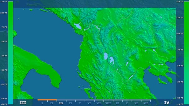 Temperatura Media Por Mes Área Albania Con Leyenda Animada Sombreado — Vídeos de Stock