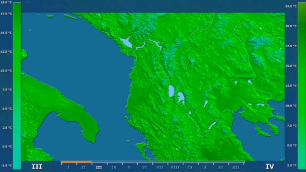 Maximale Temperatuur Maand Het Gebied Van Albanië Met Geanimeerde Legend — Stockvideo