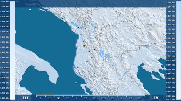 Water Vapor Pressure Month Albania Area Animated Legend Glowing Shape — Stock Video