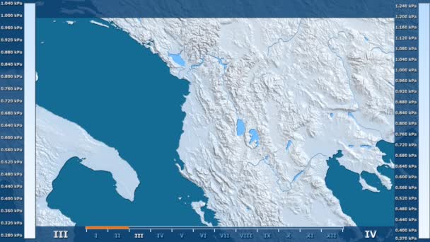 Wasserdampfdruck Von Monat Monat Der Albanien Region Mit Animierter Legende — Stockvideo