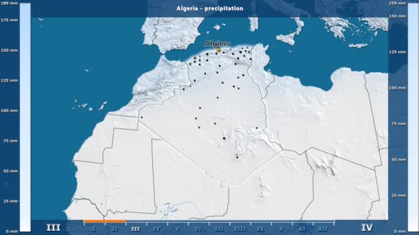 애니메이션된의 레이블와 알제리 지역에서 강수량 입체화 프로젝션 — 비디오