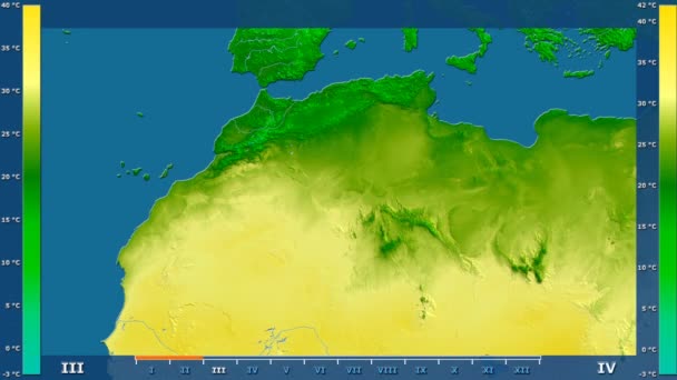 Temperatura Máxima Por Mes Área Argelia Con Leyenda Animada Sombreado — Vídeos de Stock