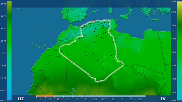 Temperatura Mínima Por Mês Área Argélia Com Lenda Animada Forma — Vídeo de Stock