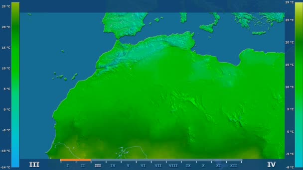 Temperatura Mínima Por Mes Área Argelia Con Leyenda Animada Sombreado — Vídeos de Stock