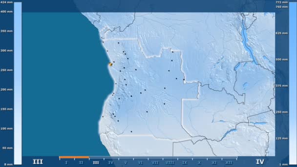 Niederschlag Pro Monat Der Angola Region Mit Animierten Legenden Glühende — Stockvideo