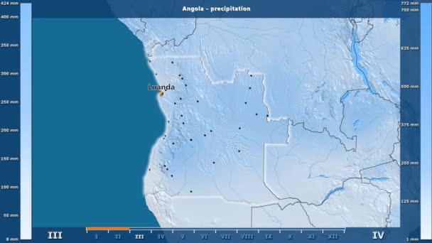 Precipitation Month Angola Area Animated Legend English Labels Country Capital — Stock Video