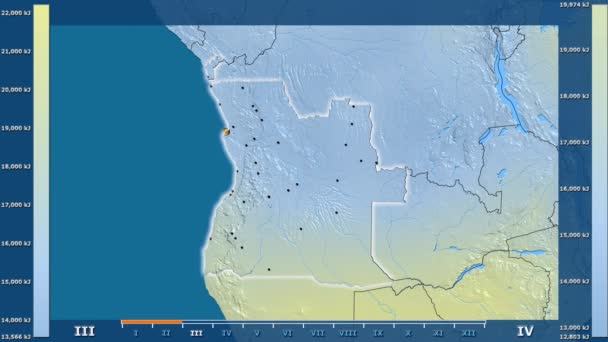 Zonnestraling Maand Het Gebied Van Angola Met Geanimeerde Legend Gloeiende — Stockvideo