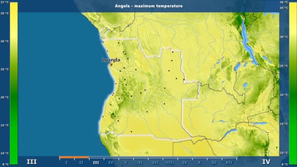 Maximale Temperatur Pro Monat Angola Gebiet Mit Animierter Legende Englische — Stockvideo