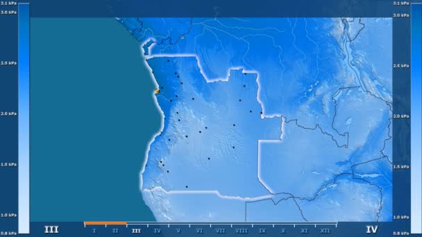 Monatlicher Wasserdampfdruck Angola Gebiet Mit Animierter Legende Glühende Form Verwaltungsgrenzen — Stockvideo