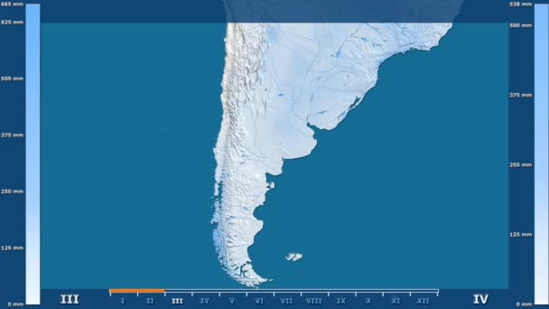 Precipitación Por Mes Área Argentina Con Leyenda Animada Sombreado Color — Vídeo de stock