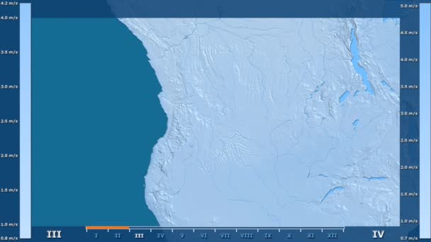 Velocidad Del Viento Por Mes Área Angola Con Leyenda Animada — Vídeos de Stock